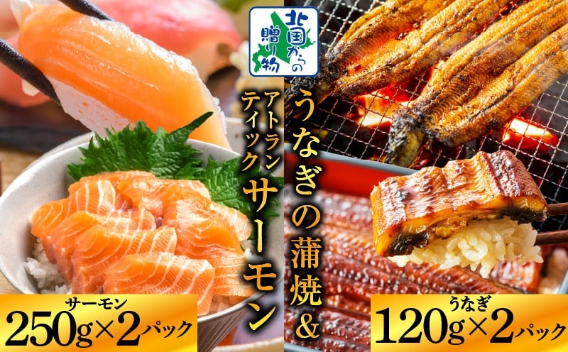 【7/26土用の丑の日】五郎藤 国産 関西風 地焼き有頭旨鰻 120g×2尾＆アトランティックサーモン 250g×2パック【食べ比べ】