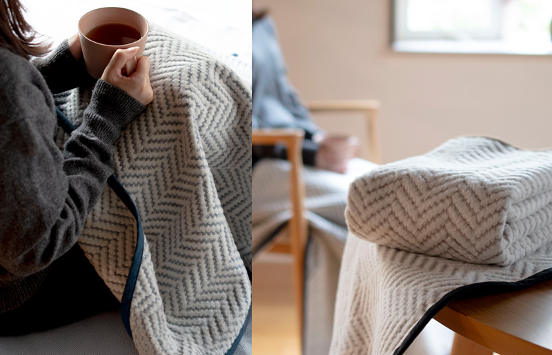 シルク混ひざ掛け mumブランケット　グレー【寝具 毛布 睡眠 快適 熟睡 ベッド ブランケット タオルケット ひざ掛け 掛け毛布 日本製】