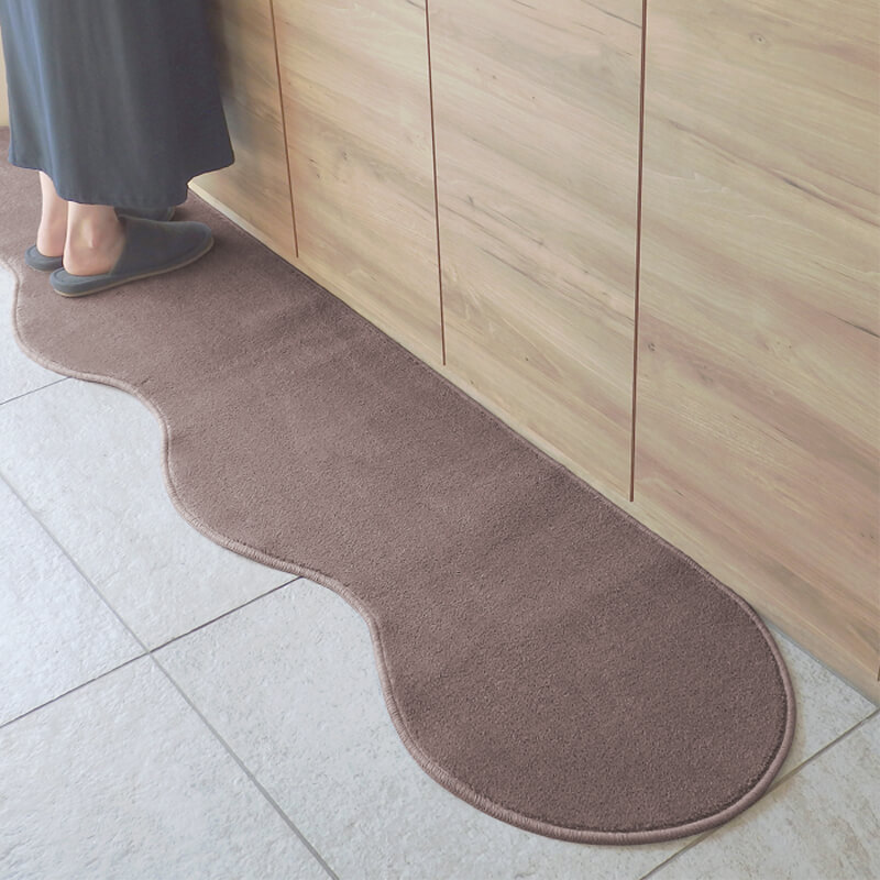 北欧風キッチンマット ラグマットタイプ 45×150cm ピーナッツ型 ココア 抗菌防臭 SEK 織人しきもの屋工房