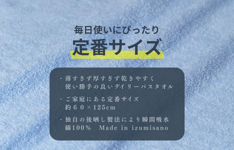 カラーバスタオル 4枚 （ブルー）【泉州タオル 国産 吸水 普段使い シンプル 日用品 家族 ファミリー】