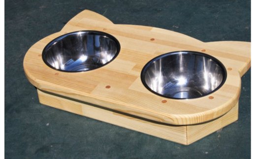 手作り木製 2椀付きペット用食器・水飲み