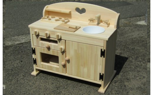 手作り木製ままごとキッチン魚焼きグリルの付いたＧＨＫ（素材色）