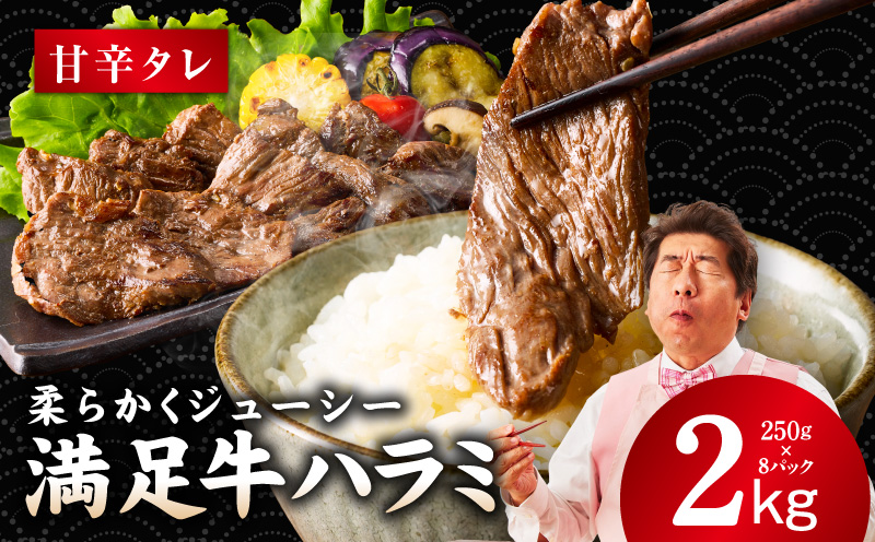 【満足牛ハラミ】甘辛タレ漬け 合計2kg 【味付け ハラミ 小分け 焼くだけ 簡単調理 BBQ 牛肉 250g×8P】