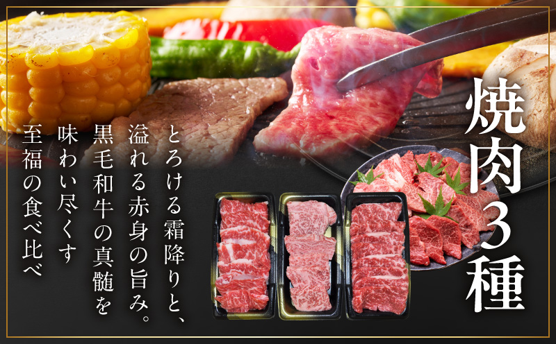 黒毛和牛 お肉の贈り物 焼肉 3種 360g 化粧箱入り【氷温熟成×極味付け 食べ比べ 牛肉 ギフト プレゼント 贈り物 大阪 泉佐野 大阪府 泉佐野市】