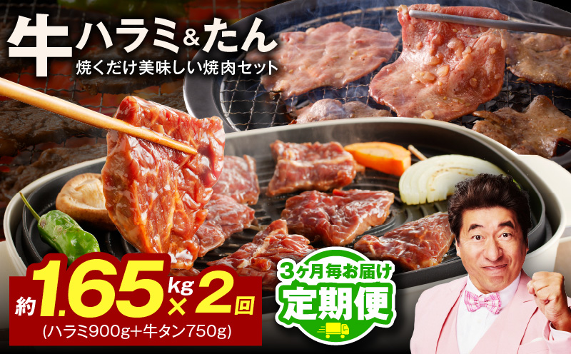 【定期便】牛ハラミ肉 ＆ 牛たん 総量 1.65kg【大人気の食べ比べ  ハラミ 牛タン 小分け 牛肉 焼肉セット BBQ 訳あり サイズ不揃い 2026年2月＆5月発送 全2回】