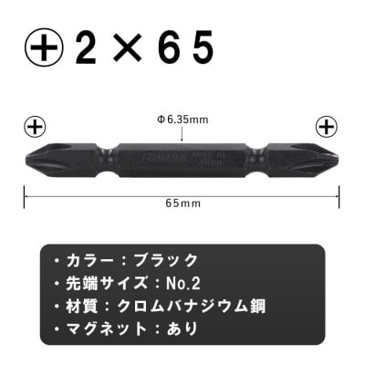 チャンピオンツール　ブラック 両頭ビット +2×65 10本組 プラス マグネット付き【配送不可地域：沖縄県】【1589094】