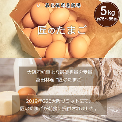 【5kg】匠のたまご(約75〜85個)辰巳悦司養鶏場　G20大阪サミット朝食に使用された卵【1292610】
