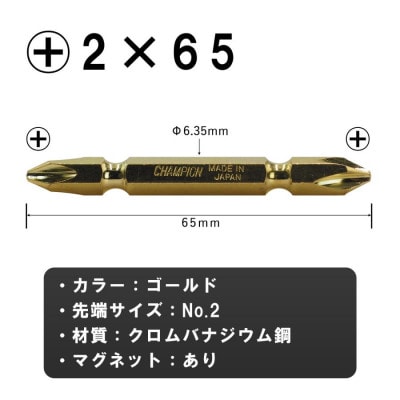 チャンピオンツール　ゴールド 両頭ビット +2×65 10本組 プラス マグネット付き【配送不可地域：沖縄県】【1588736】