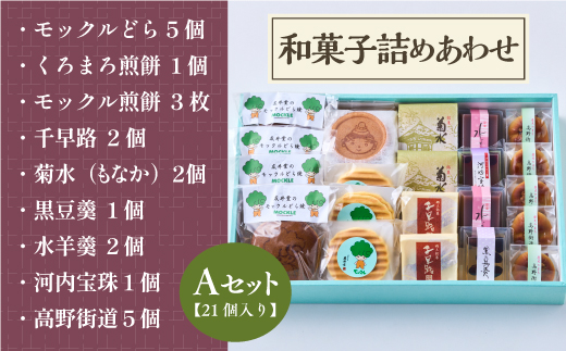 和菓子詰めあわせ Aセット　21個入 送料無料 どら焼き どらやき 煎餅 せんべい お煎餅 最中 もなか 羊羹ようか ん水羊羹 水ようかん 送料無料