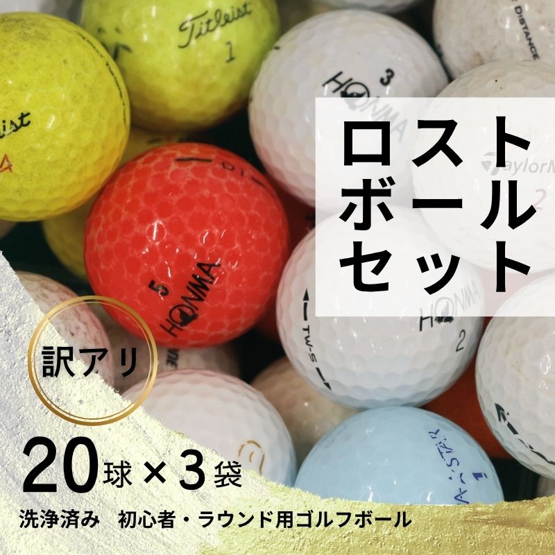 ロストボール  20球×3袋  ゴルフボール 中古 洗浄済み 大容量 訳あり 練習用 球数重視 傷あり メーカー混在 安価で練習したい方におすすめ 送料無料 ゴルフ初心者 ゴルフボール ゴルフ練習　タイトリスト ブリヂストン スリクソン HONMA テーラーメイド 