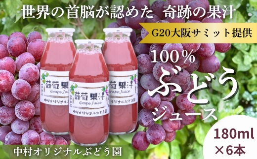 ぶどうジュース 100%  G20大阪サミット提供 中村オリジナルぶどう園 砂糖不使用 無添加 無加水 世界が認めた高級ストレートジュース ギフト 贈答品 日本製 国産ぶどう使用 限定 大阪 河内長野 甘い 濃厚 飲みきり おいしい 美味しい ポリフェノール 小瓶 小分け ぶどう ブドウ 高級