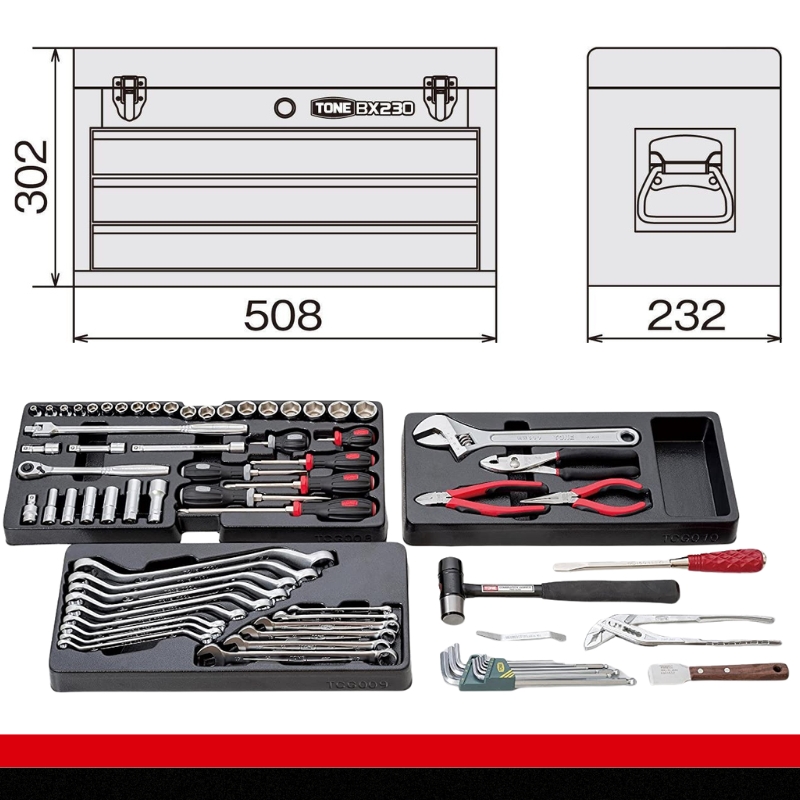 TONE トネ ツールセット（レッド）　TSA350　工具　TONE　トネ 15001-40000407｜工具 整備士 自動車 バイク DIY 日本製 メンテナンス