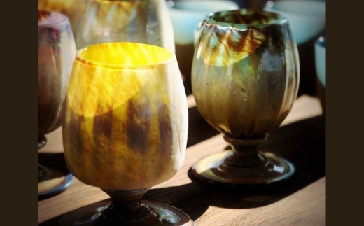 Ceramica Stripes Tulip セラミカストライプチューリップ（ハレの日のペアグラス）＜カラー：緑＆オレンジ＞ こだわりの逸品 地域特産品 ギフト 自分用 人気 おすすめ