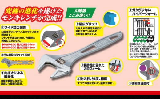 TONE トネ ハイパーウォームモンキレンチ MWR-250　工具　TONE　トネ 15001-40000391｜工具 整備士 自動車 バイク DIY 日本製 メンテナンス