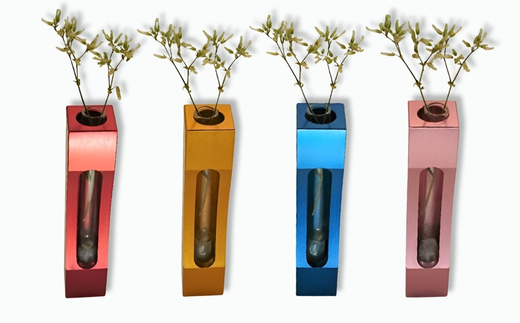 アルミ一輪挿し　クボミ　レッド　おしゃれ　お花　フラワーベース　花瓶　シンプル　４色展開