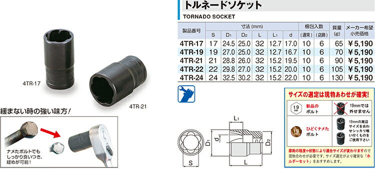 トルネードソケットセット（ホルダー付） HTR405【受注過多のため生産が追い付かず、お届けまでにお時間がかかる場合がございます】 15001-30025260