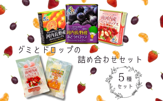 グミとドロップの詰め合わせセット(5種類)各1個 | みかん いちご ぶどう お菓子 ドロップ グミ キャンディー ぐみ 子ども おやつ ギフト スイーツ 大阪 河内長野
