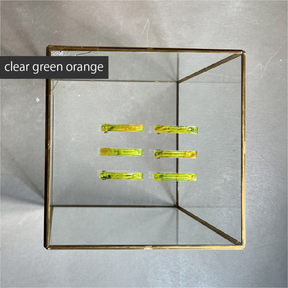 アクリル製ショートバレッタ clear green orange（クリアグリーンオレンジ） eME　barretta 2 short 髪留め ヘアクリップ ヘアアクセサリー