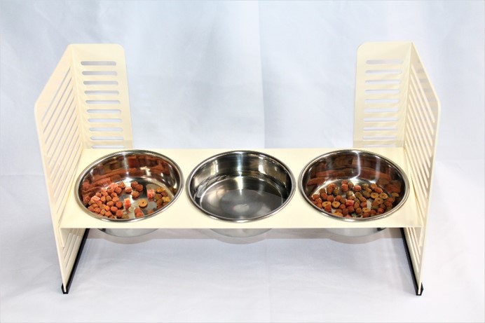 ペット食器台　Ｌ（大）フードボール クリーム 3皿 犬 猫 ペット用品 4色展開　