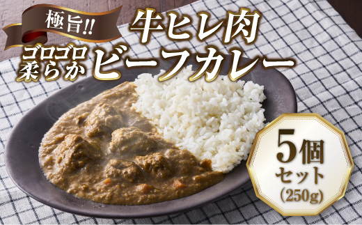 極旨！牛ヒレ肉ゴロゴロ柔らかビーフカレー（250g）5個セット 牛肉 肉 ひれ肉 ヒレ肉 柔らか ビーフカレー カレー ギフト パーティ ランチ 休日のお昼ごはん 簡単 フレンチ シェフ 