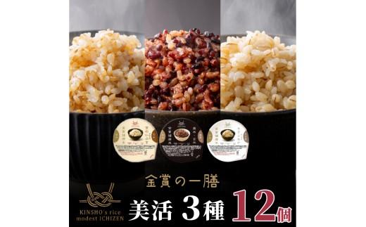 ご飯パック 金賞 健康米 食べ比べ 美活 3種セット 黒米 金のいぶき キラリモチ 120g×12個入り 国産 レンチン もち麦 軽食 夜食 簡単 白米 麦 食物繊維 ビタミン 御飯 ごはん パック ご飯 パックライス