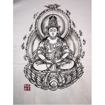 手描きTシャツ 仏画 大日如来 白 (半袖 Sサイズ)【1615070】
