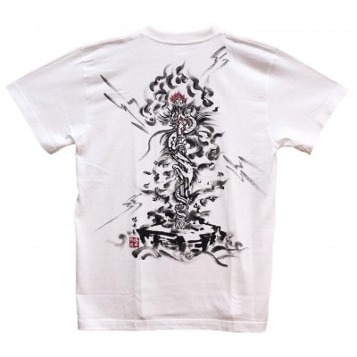 手描きTシャツ 仏画 倶利伽羅不動 白 (半袖 Mサイズ)【1615003】