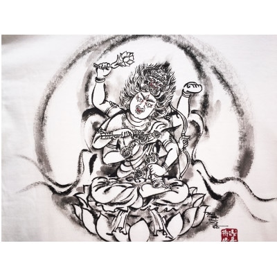 手描きTシャツ 仏画 愛染明王 白 (半袖 Lサイズ)【1615479】