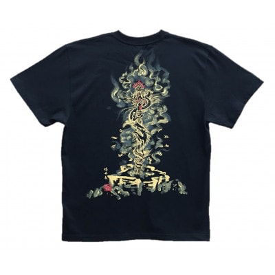 手描きTシャツ 仏画 倶利伽羅不動 黒 (半袖 Mサイズ)【1615012】