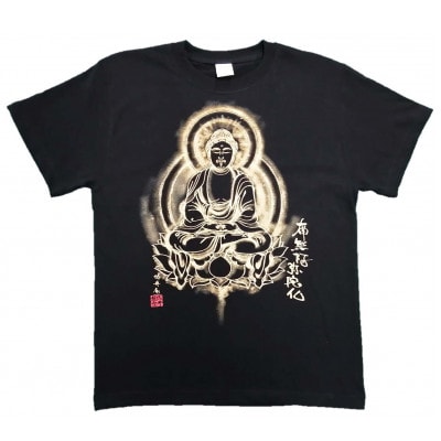 手描きTシャツ 仏画 阿弥陀如来 黒 (半袖 Sサイズ)【1615551】