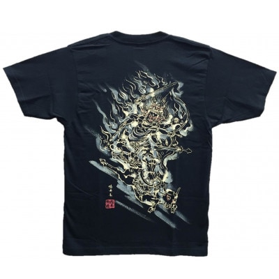 手描きTシャツ 仏画 大威徳明王 黒 (半袖 XLサイズ)【1615033】