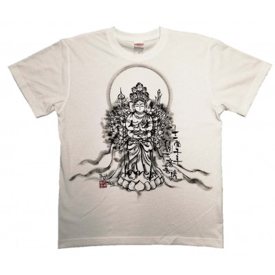手描きTシャツ 仏画 十一面千手観音 白 (半袖 Mサイズ)【1615158】