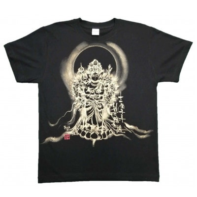 手描きTシャツ 仏画 十一面千手観音 黒 (半袖 Mサイズ)【1615165】