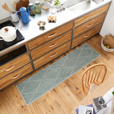 【45×180cm】洗える おしゃれなキッチンマット ラグ(ポント) ブルーグレー【1729156】