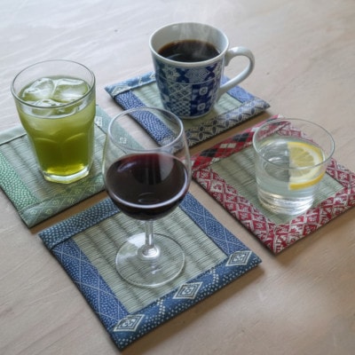 大阪府和泉市　国産　コースター4個セット　天然イ草　畳　手作り　【色・柄ランダム】【1678987】