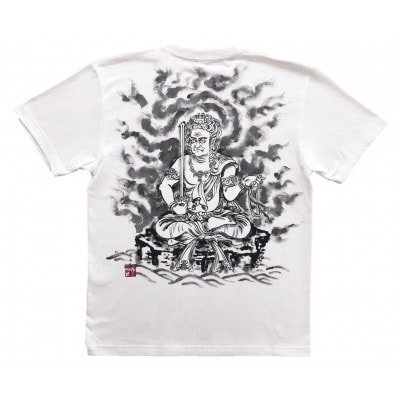 手描きTシャツ 仏画 不動明王 白 綿生地 (半袖 Lサイズ)【1614976】
