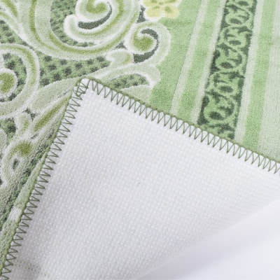 日本製 廊下カーペット 80cm×440cm 【モダンオーナメント】 滑り止め グリーン【1671949】