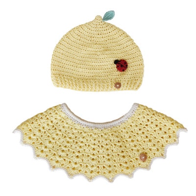 HOPPL(ホップル)手編みニットビブ&キャップセット(レモン/サイズM)【1626196】