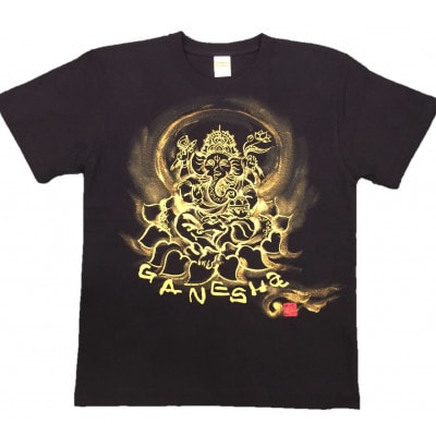 手描きTシャツ 仏画 ガネーシャ 黒 (半袖 XLサイズ)【1615519】
