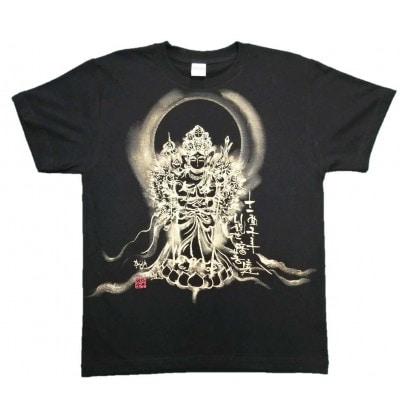 手描きTシャツ 仏画 十一面千手観音 黒 (半袖 Sサイズ)【1615163】