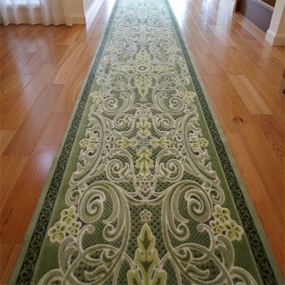 日本製 廊下カーペット 65cm×240cm 【モダンオーナメント】 滑り止め グリーン【1671902】