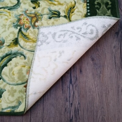 日本製 廊下カーペット 80cm×240cm 【オリエンタル更紗】滑り止め加工(グリーン)【1663948】