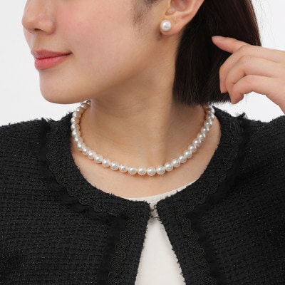 【RoseYumiRose】9mm&10mmパール2点セット(ネックレス/ピアス)ホワイト【配送不可地域：沖縄県】【1734608】