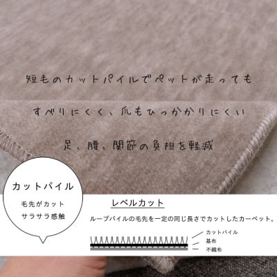 カーペット 江戸間 4.5畳 防音 ペット 厚手 ナンテン 261×261cm グレージュ 日本製【1525644】