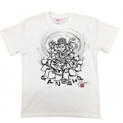 手描きTシャツ 仏画 ガネーシャ 白 (半袖 Mサイズ)【1615509】