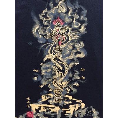 手描きTシャツ 仏画 倶利伽羅不動 黒 (半袖 Sサイズ)【1615010】
