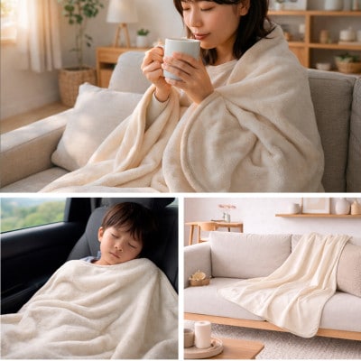 【ハーフ2枚組】ふわふわ 生成りのオーガニックコットン綿毛布(140×100)【1738892】
