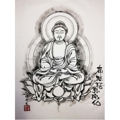 手描きTシャツ 仏画 阿弥陀如来 白 (半袖 Sサイズ)【1615521】