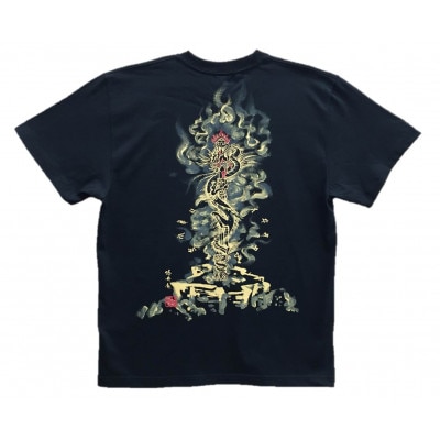 手描きTシャツ 仏画 倶利伽羅不動 黒 (半袖 XLサイズ)【1615016】