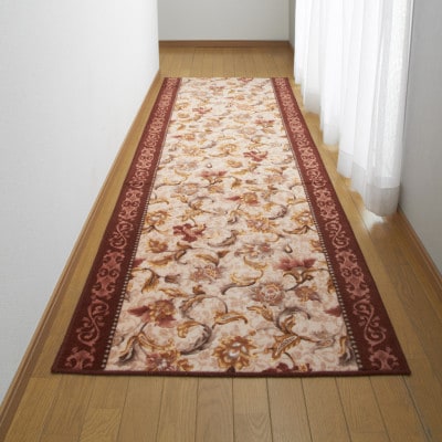 日本製 廊下カーペット 80cm×540cm 【オリエンタル更紗】 滑り止め加工 (エンジ)【1663980】